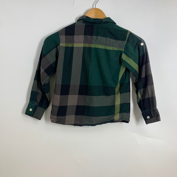 Burberry Kids Plaid Long Sleeve Button Up Shirt Green Grey Yellow Check Boys 7Y - Picture 2 of 16